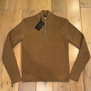 Dunhill Lambswool suede trim quarter zip sweater